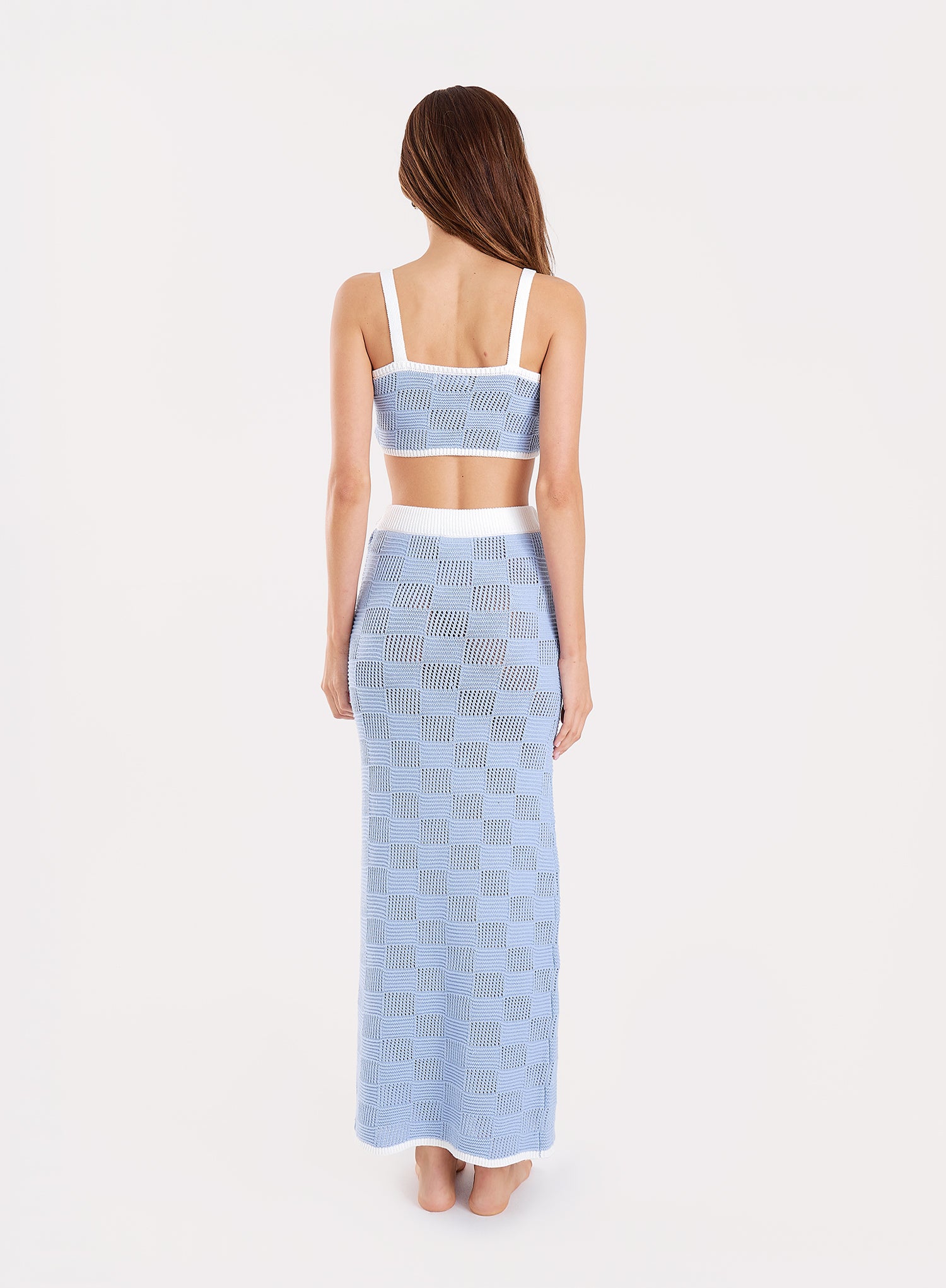 Blue Check Crochet Maxi Skirt